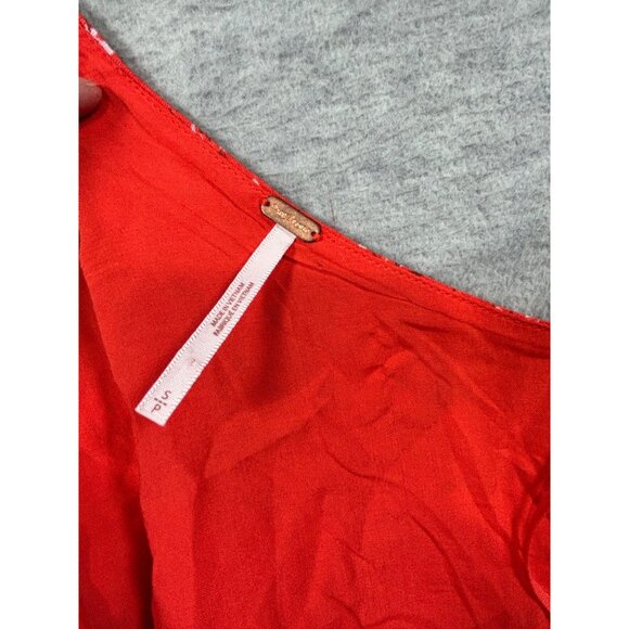 Free People All Mine Red Floral One Shoulder Mini Dress‎ S Linen Blend - Picture 2 of 6